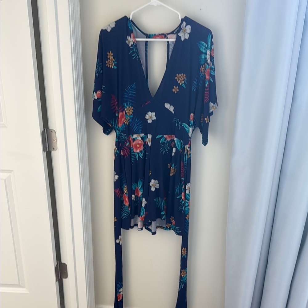 Express Navy Floral V-Neck Dress
